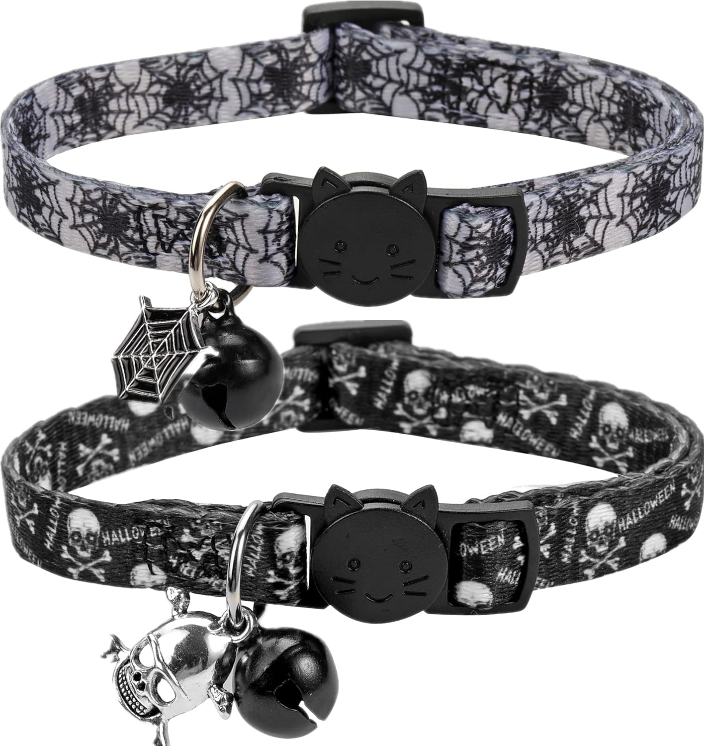 Cat Collar Halloween Set of 2, Skull Cat Collar for Small Dogs, Holiday Kitten Collar with Bell Cat Collar Halloween Set of 2, Skull Cat Collar for Small Dogs, Holiday Kitten Collar with Bell