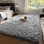 Ophanie Upgrade 4x6 Rugs for Bedroom, Grey, Fluffy Shaggy Soft Area Rug, Gray Non-Slip Indoor Floor Carpet for Living Room, Kids Baby Boys Teen Dorm Home Decor Aesthetic, Nursery, Rug