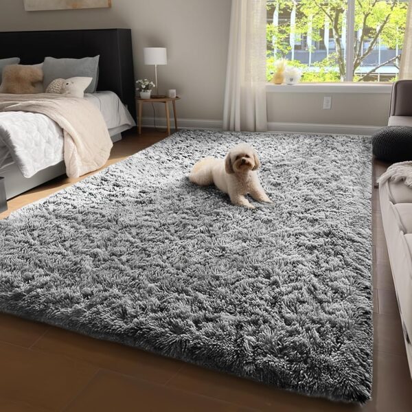 Ophanie Upgrade 4x6 Rugs for Bedroom, Grey, Fluffy Shaggy Soft Area Rug, Gray Non-Slip Indoor Floor Carpet for Living Room, Kids Baby Boys Teen Dorm Home Decor Aesthetic, Nursery, Rug