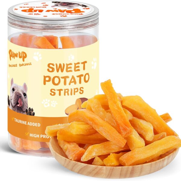 PAWUP Sweet Potatoes Strips Dog Treats - Single Ingredient Soft Chews w/Taurine, Chewy Sticks for Small & Medium Dogs, Easy to Digest, 12.5oz