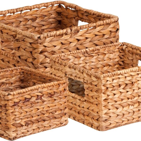 Honey-Can-Do Banana Leaf Storage Baskets Water Hyacinth Woven Basket, Decorative Baskets for Shelves, Basket for Gifts, Closet, Pantry, and Home Organization, Set of 3, Multi-Size