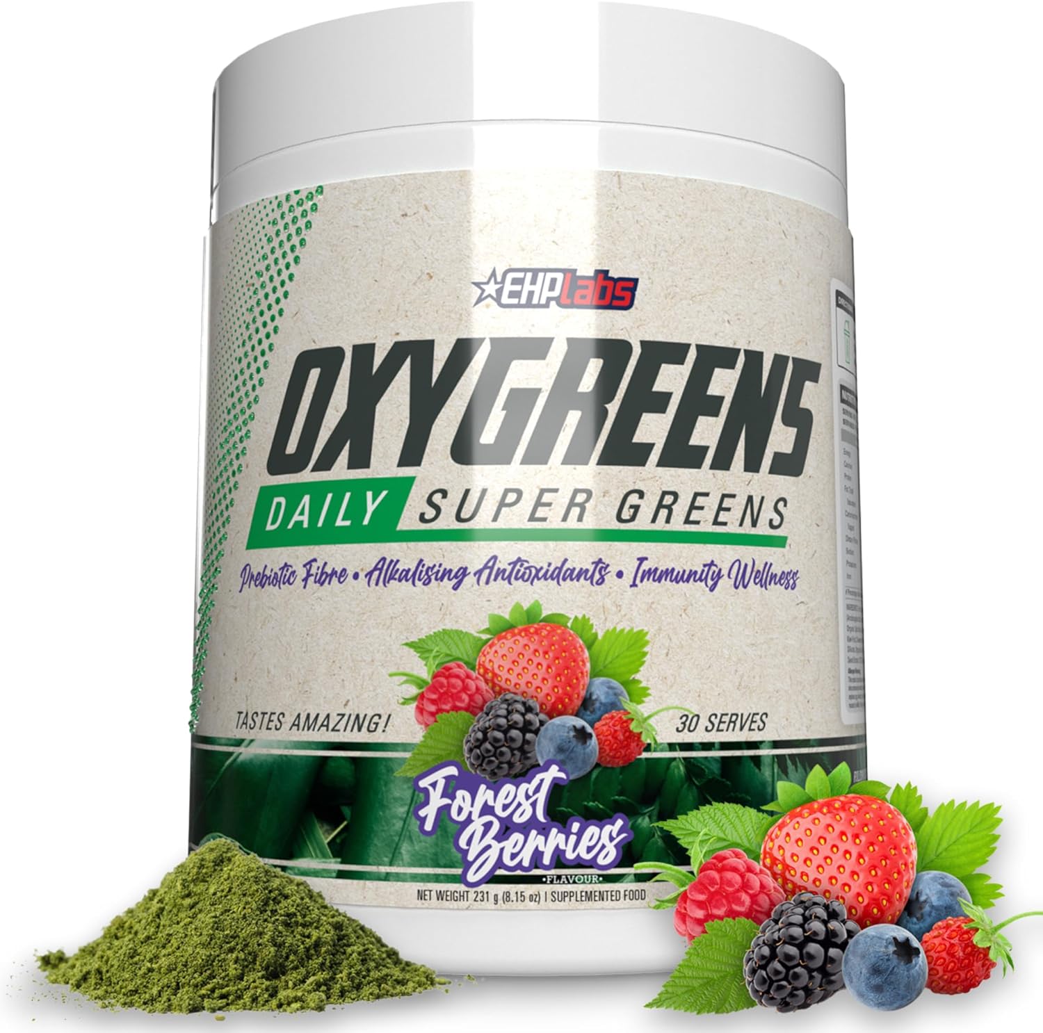 EHP Labs OxyGreens Super Greens Powder Daily Greens & Superfood Supplement with Spirulina, Chlorella, Prebiotics, Digestive Enzymes, Antioxidants 30 Servings (Forest Berries) EHP Labs OxyGreens Super Greens Powder Daily Greens & Superfood Supplement with Spirulina, Chlorella, Prebiotics, Digestive Enzymes, Antioxidants 30 Servings (Forest Berries)