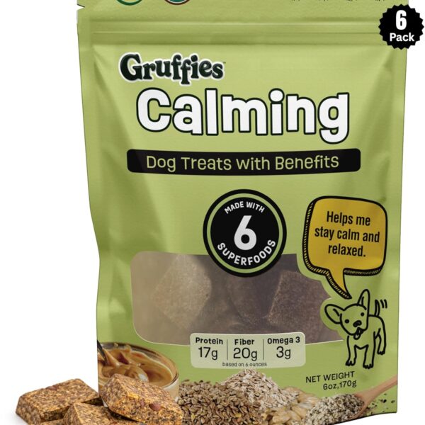 Organic Calming Chews for Dogs Natural Dog Calming Treats for Anxiety & Stress Relief with Ashwagandha, Valerian Root & Chamomile Peanut Butter Flavor, USDA Organic, Non-GMO, 6oz (Pack of 6)