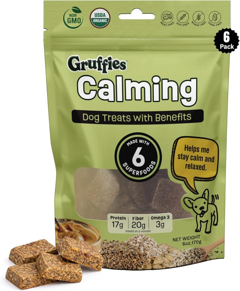 Organic Calming Chews for Dogs  Natural Dog Calming Treats for Anxiety & Stress Relief with Ashwagandha, Valerian Root & Chamomile  Peanut Butter Flavor, USDA Organic, Non-GMO, 6oz (Pack of 6)