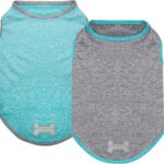 KYEESE 2 Pack Sun Protection Dog Shirts Quick Dry Soft Stretchy Dog T-Shirts with Reflective Label Tank Top Sleeveless Vest Pet Clothes for Small Pet, Large, Grey+Blue