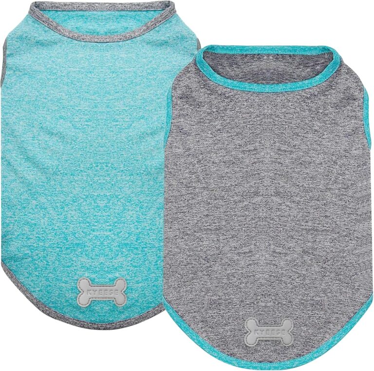 KYEESE 2 Pack Sun Protection Dog Shirts Quick Dry Soft Stretchy Dog T-Shirts with Reflective Label Tank Top Sleeveless Vest Pet Clothes for Small Pet, Large, Grey+Blue