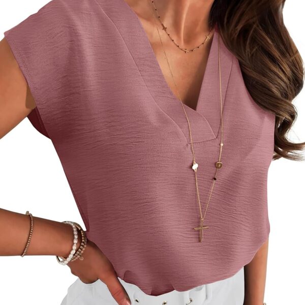 ANRABESS Women Tops Cap Sleeve Dressy Casual V Neck Shirts 2026 Summer Business Work Blouses Outfits Trendy Spring Clothing