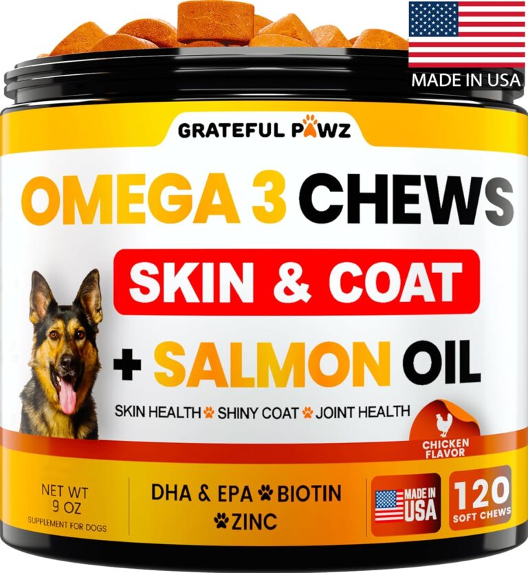 Omega 3 for Dogs - Fish Oil for Dogs Chews - Allergy and Itch Relief - Anti Shedding Supplement - Joint Health - Dry Itchy Skin and Coat Supplement - Salmon Oil - EPA & DHA - Made in USA