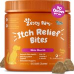 Zesty Paws Itch Relief for Dogs - Chews for Itching Skin & Coat - Omega-3 Fish Oil with EPA & DHA - Dog Allergy Relief Chews Supplement - Vitamin C & E Antioxidant Support - Chicken Flavor - 90 Count