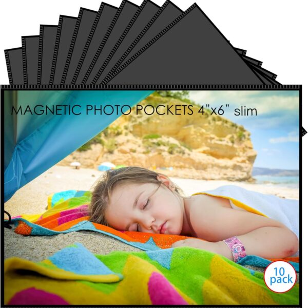 10 Pack 4"x6" Premium Super Slim Magnetic Picture Pockets Frames with Black Holds 4 x 6 inches Photo for Refrigerator | NEW VERSION | EASE of INSERTING