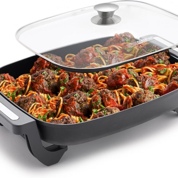 Blue Diamond 7QT 5-in-1 Extra Large Electric Skillet, Healthy Ceramic Nonstick Interior, Non-Toxic PFAS-Free, Temperature Control, Stay Cool Handles, Easy Clean, Graphite