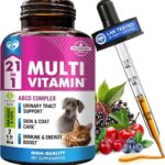 Cat & Dog Multivitamin Liquid with Glucosamine & Cranberry | 21 in 1 Health Supplements for Urinary Tract Kidney, Bladder, Hip & Joint, Skin & Coat | Natural UTI Medicine Made in USA (60 ml)