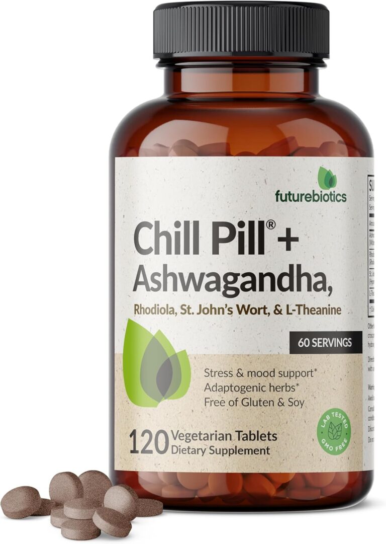 Futurebiotics Chill Pill + Ashwagandha, Rhodiola, St. Johns Wort, & L-Theanine - Non-GMO, 120 Vegetarian Tablets