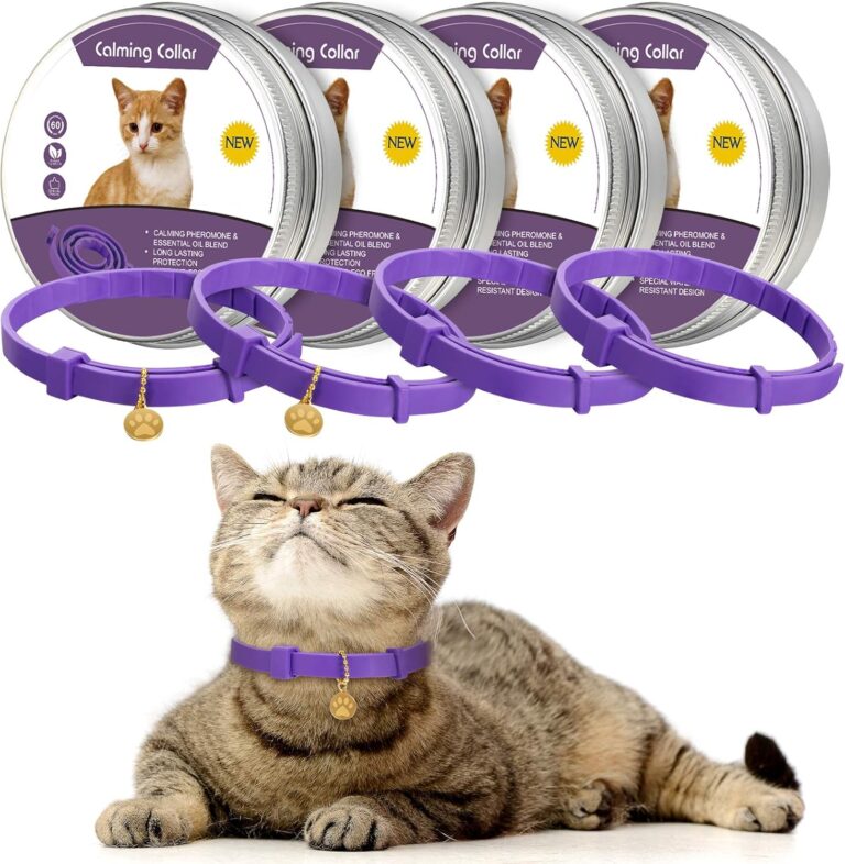 Weewooday 4 Pcs Cat Calming Collar Adjustable Pheromones Scent Relaxing Cat Collar with 2 Pendant for Puppies Reduce Stress Aggression Anxious, up to 15 Inches(Purple, Gold)