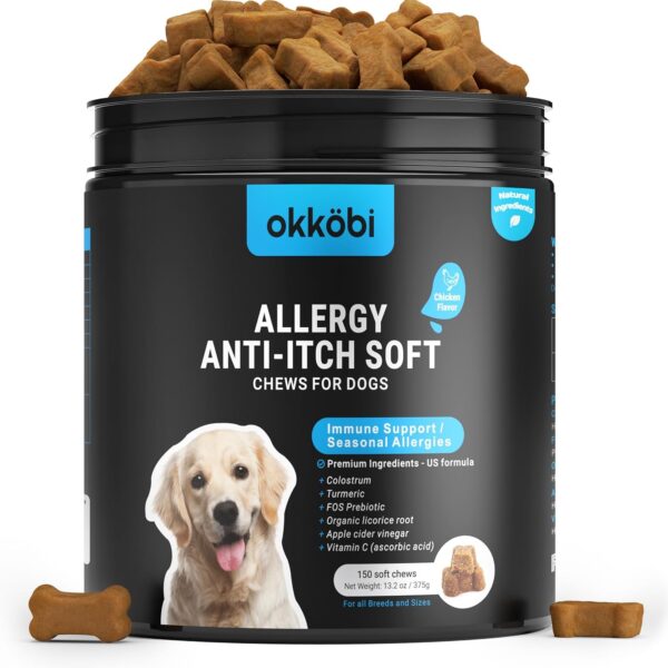 Dog Allergy Chews - 150 Pcs - Allergy Relief for Dogs - Supplements for Itchy Skin & Paw Licking - US Formula with Probiotics, Natural Ingredients & Vitamins - Chicken Flavor