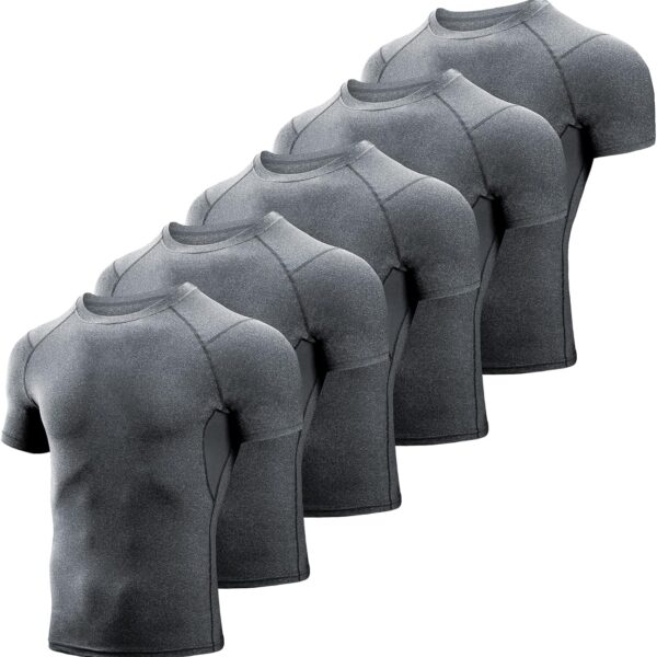 Niksa Men's Compression Shirts 3/5 Pack,Short Sleeve Athletic Compression Tops Cool Dry Workout T Shirt