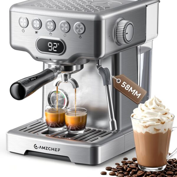 AMZCHEF Ultra Espresso Machine, 58mm Professional with PID Temperature Control for Light to Dark Roast Beans, Built-in Pressure Gauge & 10mm Steam WandProvides Barista-Level Lattes and Cappuccinos