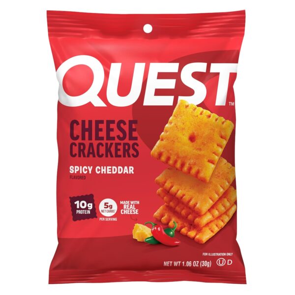 Quest Nutrition Cheese Crackers, Spicy Cheddar Blast, 10g of Protein, Low Carb, Made with Real Cheese, 12 Count (1.06 oz Bags)