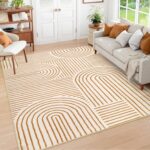 Lahome Abstract Washable Rugs 5x7, Non Slip Soft Living Room Rugs Ultra-Thin Rainbow Bedroom Rug, Non Skid Rug Backing Accent Carpet for Dining Room Office Darrell (5'x7',Orange)