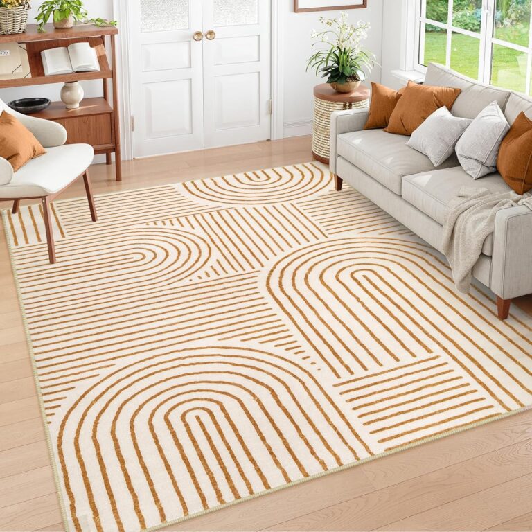 Lahome Abstract Washable Rugs 5x7, Non Slip Soft Living Room Rugs Ultra-Thin Rainbow Bedroom Rug, Non Skid Rug Backing Accent Carpet for Dining Room Office Darrell (5'x7',Orange)