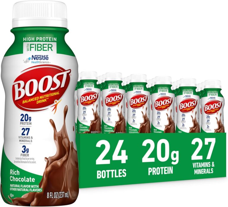 BOOST High Protein with Fiber Ready to Drink Complete Nutritional Drink, Rich Chocolate, 8 fl oz Bottle, 24 Pack