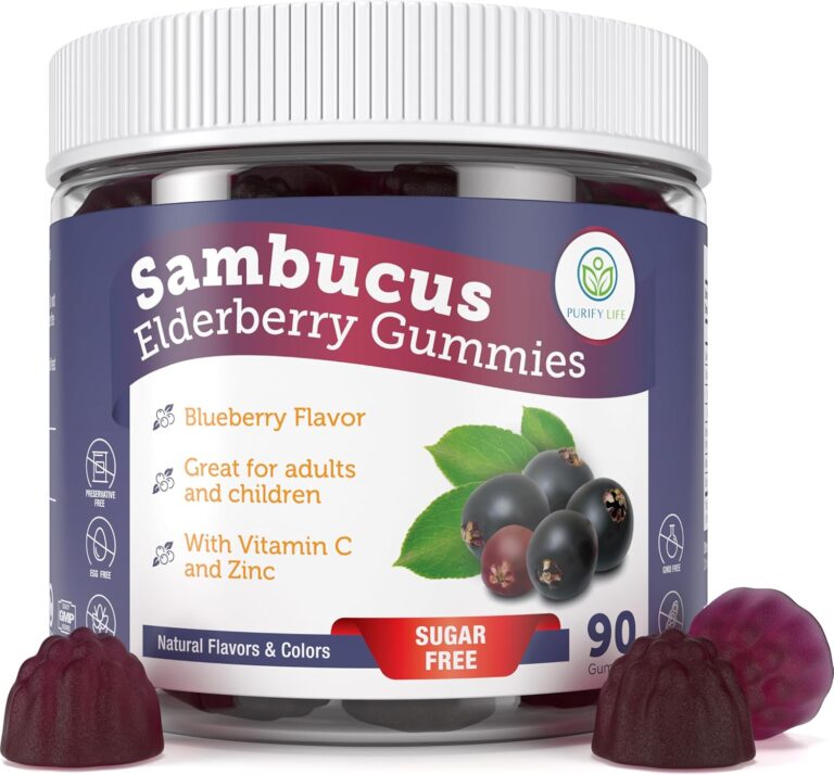 Sugar-Free Elderberry Gummies with Vitamin C & Zinc for Adults and Kids, Immune Support Supplement for Respiratory Health, Sambucus Elderberry Antioxidant Gummies - Vegan, 90 Count