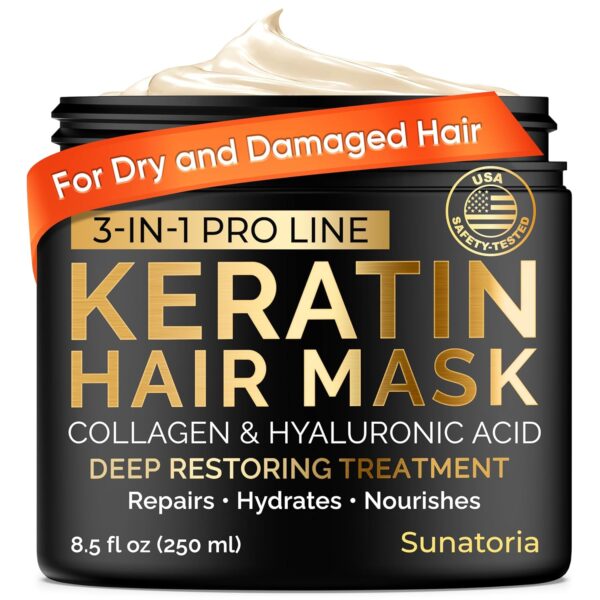 SUNATORIA Keratin Hair Mask - Deep Conditioner for Dry Damaged Hair - Hydrates, Repairs, Nourishes - Keratin Hair Treatment - Deep Conditioning Hair Mask - Keratina Mascarilla Para el Cabello