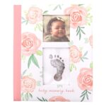 Floral Baby Memory Book, First 5 Years Baby Milestone Book, Pregnancy Journal, Gender Neutral Newborn Keepsake, Ink Pad For Baby's Handprint or Footprint, Pink Rose