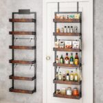 bukfen Over the Door Pantry Organizer, 6-Tier Adjustable Wooden Basket Kitchen Pantry Door Organization and Storage, Heavy-Duty Metal Hanging Kitchen Spice Rack,D6.3 x W17.71 x H50.60 inch,1 Pack
