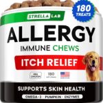 STRELLALAB Dog Allergy Relief & Anti Itch Support Chews w/Omega 3: Real Ingredients, Real Taste! Skin & Coat Immune Supplement w/Fish Oil, Pumpkin & Enzymes  BBQ Chicken - 180Ct