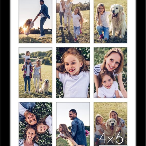 Americanflat 4x6 Collage Picture Frame with Polished Plexiglass - Multi Picture Frames Fit Nine 4x6 Photos or Use as One 14x20 Frame for Wall Display - Signature Collection - Black