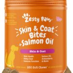 Zesty Paws Salmon Oil for Dogs Skin and Coat, Omega 3 Fish Oil Chews, Dog Allergy Relief Chews, Itch Relief Supplement, 250 Count, Salmon Flavor