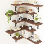 Fixwal Floating Shelves for Wall, Rustic Wood Wall Mounted Corner Shelf for Bathroom, Kitchen, Bedroom, Home Decor, Laundry Room, Living Room, Set of 5 (Dark Carbonized Black)