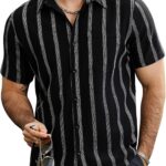 VATPAVE Mens Summer Striped Shirts Button Down Short Sleeve Vintage Beach Hawaiian Shirts with Pocket