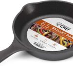 Commercial CHEF 6.5-Inch Cast Iron Skillet Pan, Pre-Seasoned Cast Iron, Integrated Hanging Hole in Handle, Works on All Cooktops Including Induction, Outdoor Skillet for Campfires or Grills, CHFL650