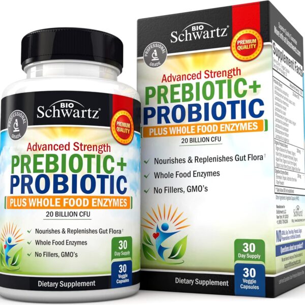 Advanced Prebiotics and Probiotics for Women & Men, Immune, Digestive & Gut Health with L. Reuteri, Inulin Fiber, Digestive Enzymes, Non-GMO, Gluten-Free, Dairy-Free, 30 Capsules
