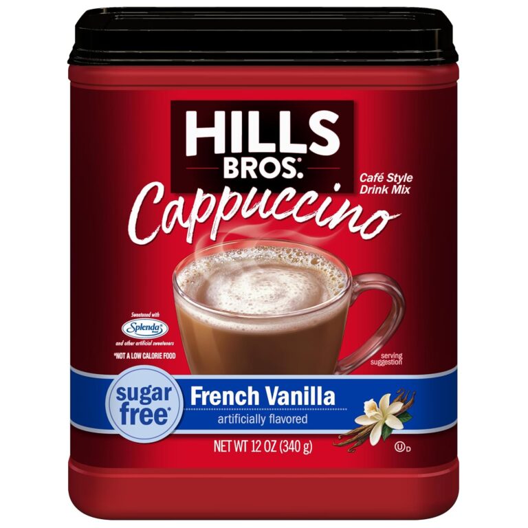Hills Bros. Cappuccino Mix  Rich, Frothy Coffeehouse-Tasting Instant Drink Mix  Quick & Easy Preparation  Perfect for Hot & Iced Drinks & Creaming Coffee  Sugar-Free French Vanilla, 1 Pack of 12oz