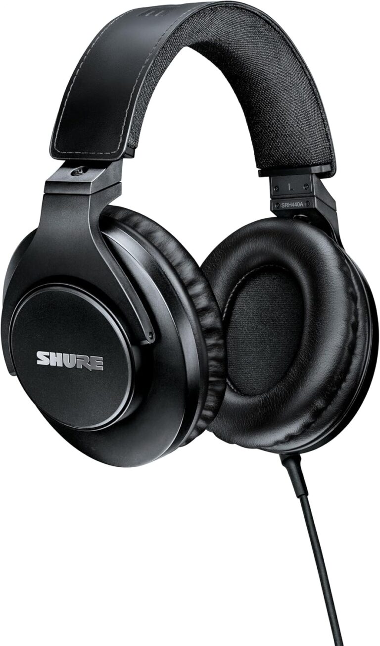 Shure SRH440A Professional Over-Ear Wired Studio Headphones  Monitoring & Recording Headphones with Enhanced Frequency Response, Adjustable & Collapsible Design, Works with All Audio Devices, Black