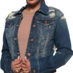 BessCops Denim Jacket for Women Fall Long Sleeve Classic Distressed Butterfly Jean Trucker Jackets