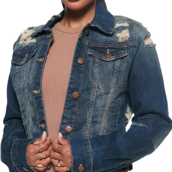 BessCops Denim Jacket for Women Fall Long Sleeve Classic Distressed Butterfly Jean Trucker Jackets
