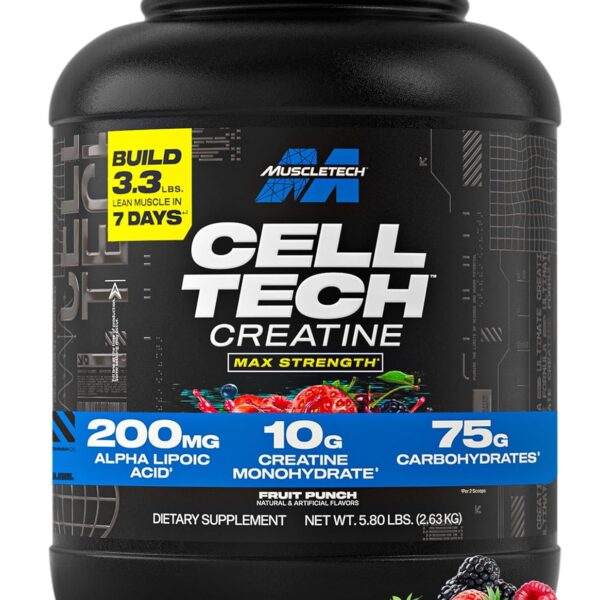 MuscleTech Creatine Monohydrate Powder - Cell-Tech Creatine Powder Post Workout Recovery Drink, Muscle Builder & Musclebuilding Creatine Supplement - Fruit Punch, 6 lbs (56 Serv) - Packaging May Vary