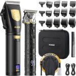 GLAKER Hair Clippers for Men,Professional Mens Hair Clippers Cordless Clippers for Hair Cutting,Precision Trimmer Kit Zero Gap Trimmer with LED Display 15 Guide Combs (Black+Gold)