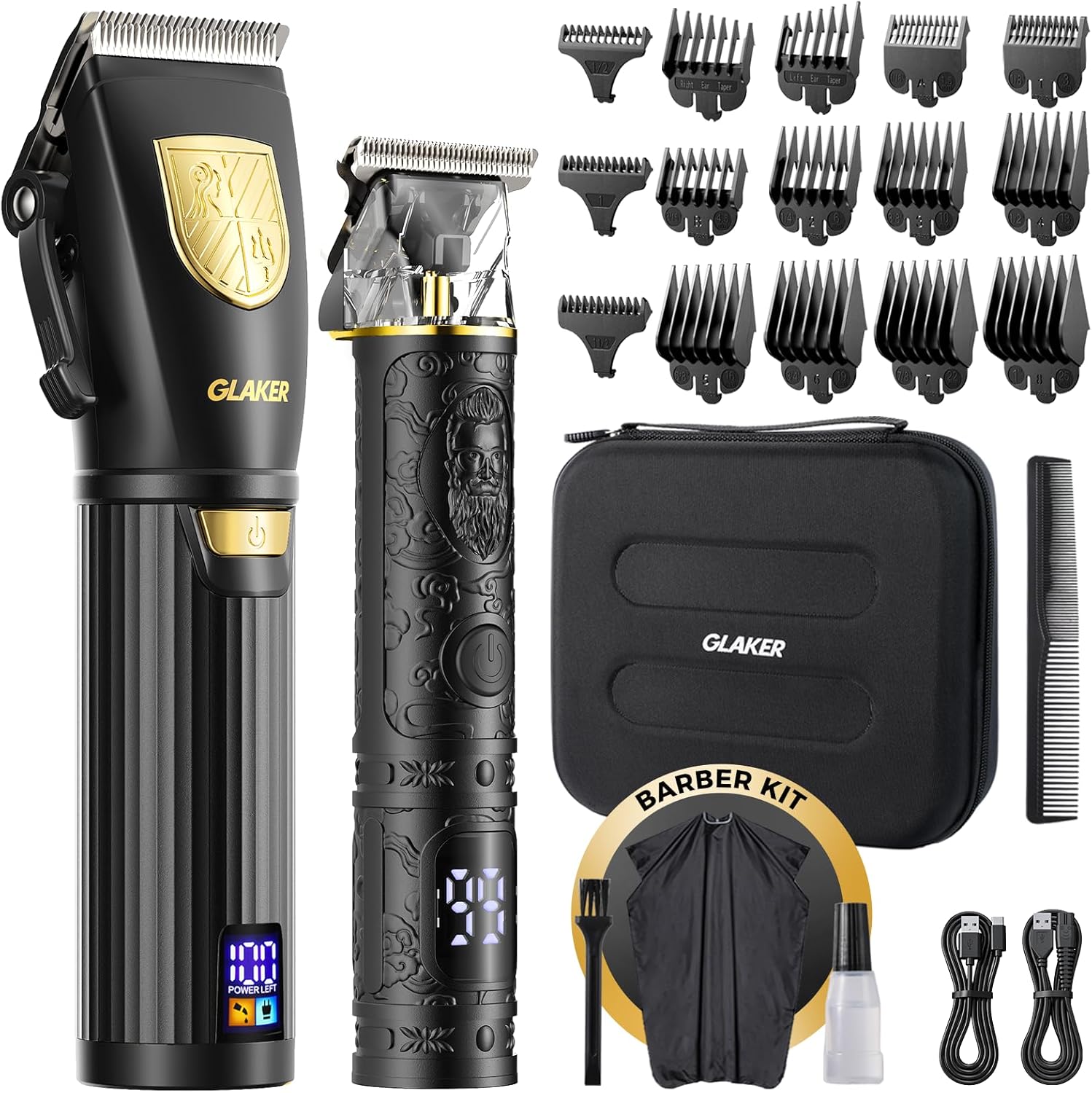 GLAKER Hair Clippers for Men,Professional Mens Hair Clippers Cordless Clippers for Hair Cutting,Precision Trimmer Kit Zero Gap Trimmer with LED Display 15 Guide Combs (Black+Gold) GLAKER Hair Clippers for Men,Professional Mens Hair Clippers Cordless Clippers for Hair Cutting,Precision Trimmer Kit Zero Gap Trimmer with LED Display 15 Guide Combs (Black+Gold)