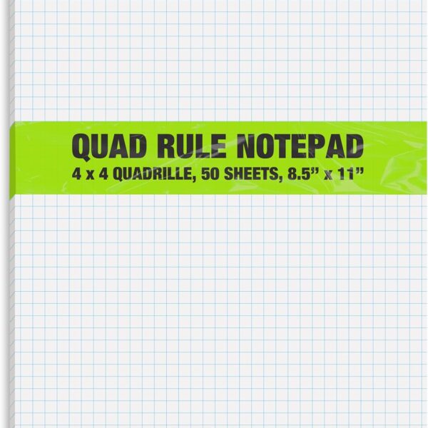 Better Office Products Graph Paper Pad, 8.5" x 11", 50 Sheets, Double Sided, White, 4x4 Blue Quad Rule, Easy Tear, Grid Paper, Graph Paper