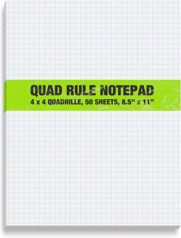 Better Office Products Graph Paper Pad, 8.5" x 11", 50 Sheets, Double Sided, White, 4x4 Blue Quad Rule, Easy Tear, Grid Paper, Graph Paper