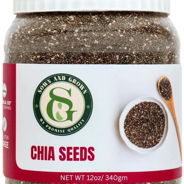 Sown-and-Grown Chia Seeds- 12oz Omega-3, Non-GMO, Keto Friendly, Source of Fiber and Chia Seeds for Weight Management
