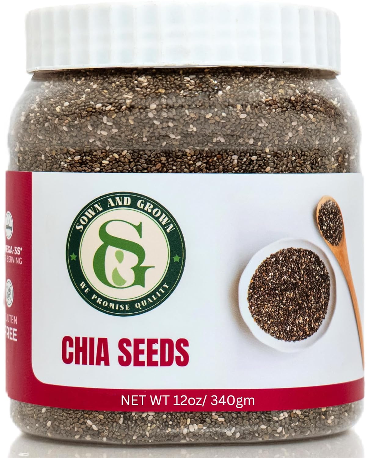 Sown-and-Grown Chia Seeds- 12oz Omega-3, Non-GMO, Keto Friendly, Source of Fiber and Chia Seeds for Weight Management Sown-and-Grown Chia Seeds- 12oz Omega-3, Non-GMO, Keto Friendly, Source of Fiber and Chia Seeds for Weight Management