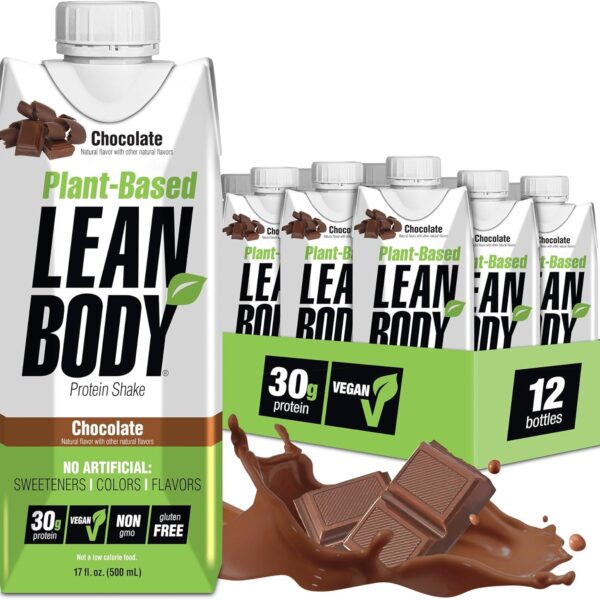 Lean Body Ready-to-Drink, Plant-Based Vegan Chocolate Protein Shake, 30g Protein, No Artificial Flavors, Sweeteners or Colors, Non GMO, Gluten Free, Premium Pea & Rice Blend (Pack of 12)