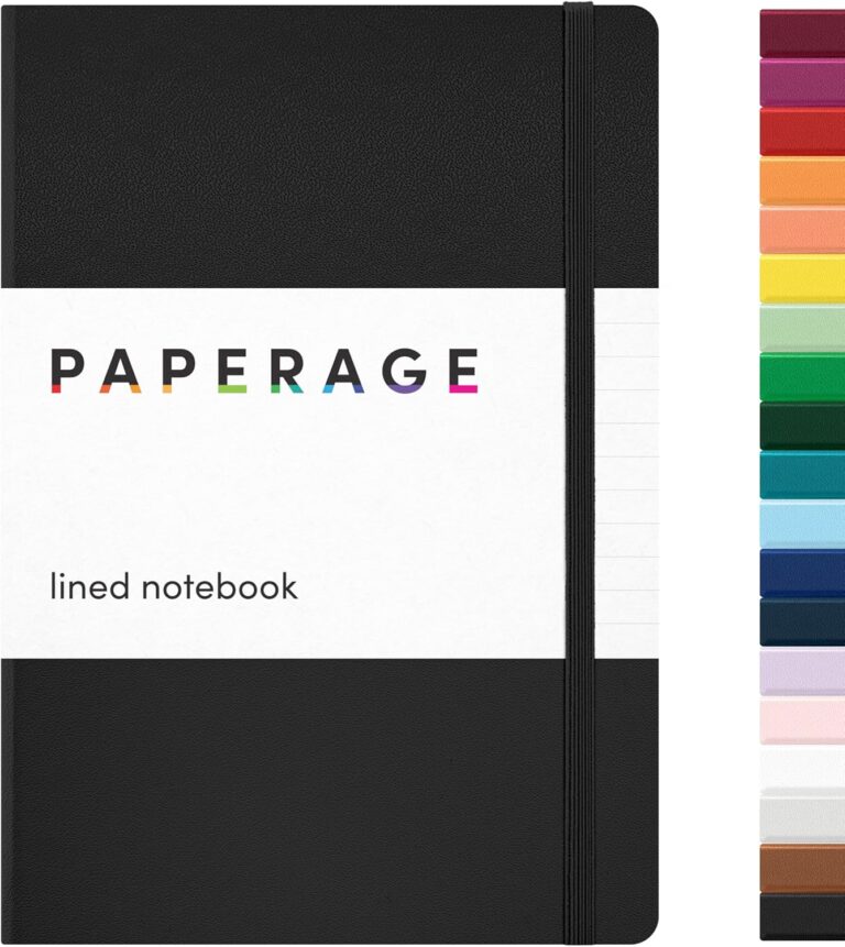 PAPERAGE Lined Journal Notebook, (Black), 160 Pages, Medium 5.6 in x 8 in - 100 GSM Thick Paper  Hardcover Journaling Notebook for Work, School & Note Taking