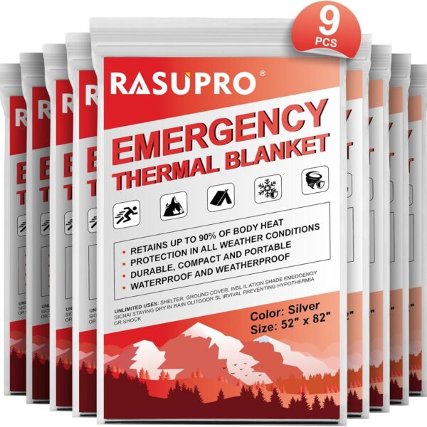 9 Pack Emergency Blankets, Outdoor Survival Emergency Insulated Gear, Mylar Thermal Space Insulated Blanket, Perfect for Camping, Hiking, Running, Marathon, Wilderness Rescue or First Aid